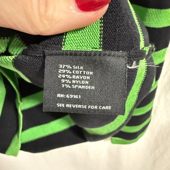 Carlisle Silk Blend Long Sleeve Green Black Stripe Women's Sweater Blouse Size L - Picture 4 of 7